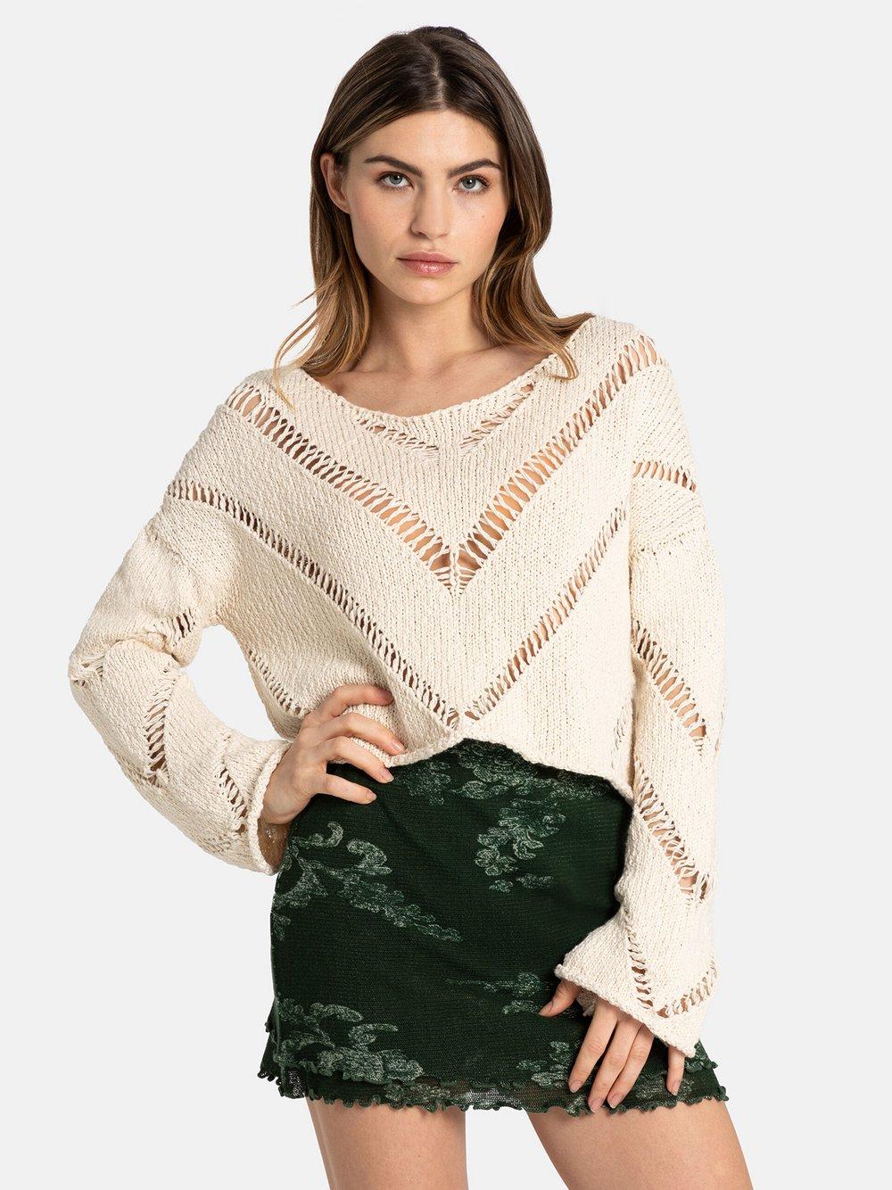 Free People Pullover Damen Baumwolle Rundhals, beige von Free People