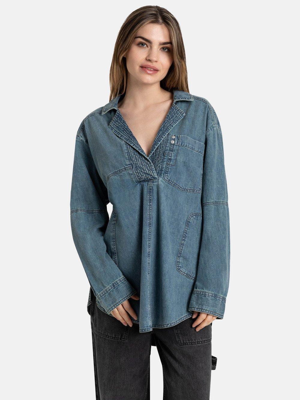 Free People Pullover Damen Baumwolle V-Ausschnitt, blau von Free People