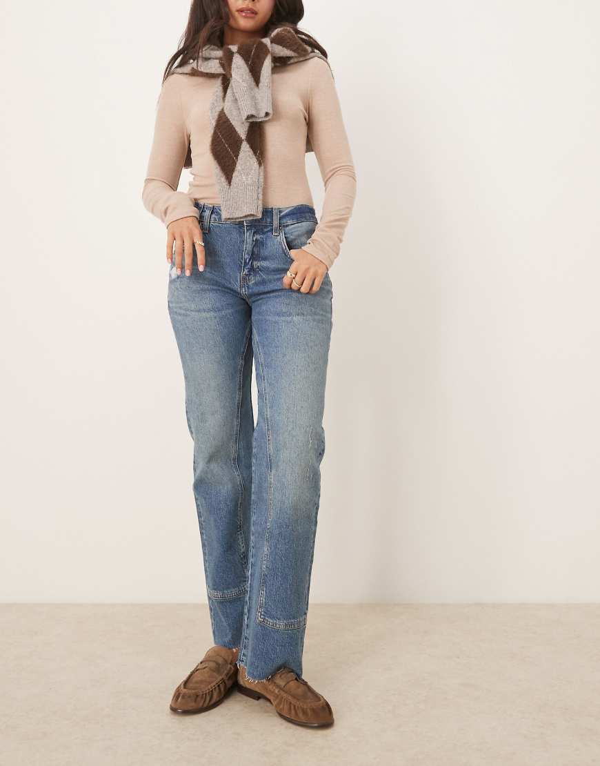 Free People - Risk Taker - Gerade geschnittene Jeans in Blau mit mittelhohem Bund-Rot von Free People