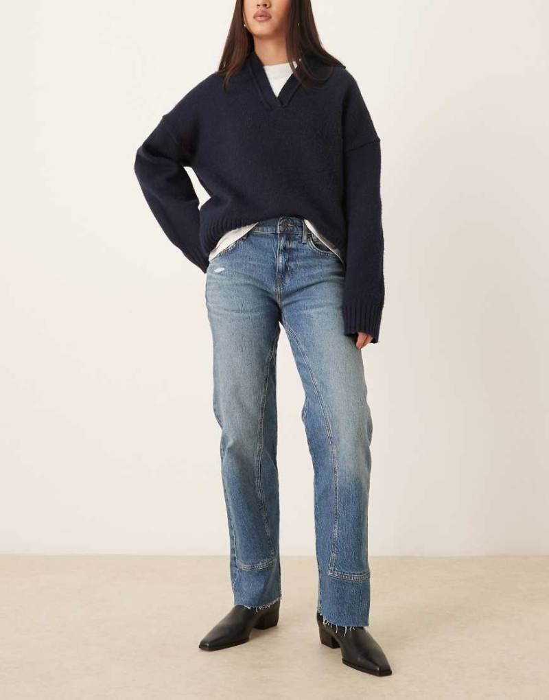 Free People - Risk Taker - Gerade geschnittene Jeans in Blau mit mittelhohem Bund-Rot von Free People