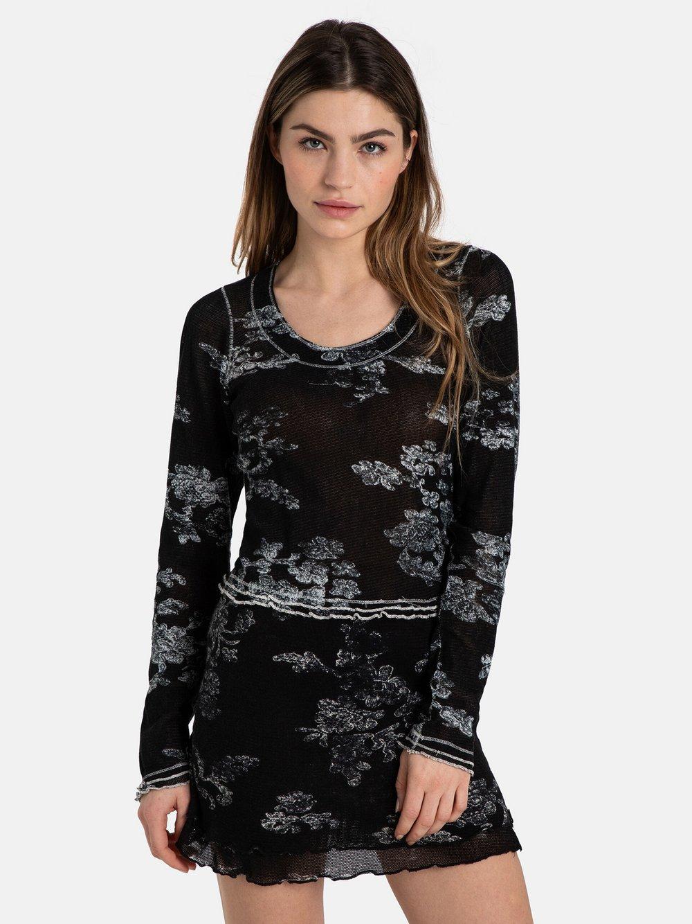 Free People Shirt Damen Baumwolle Rundhals bedruckt, schwarz von Free People