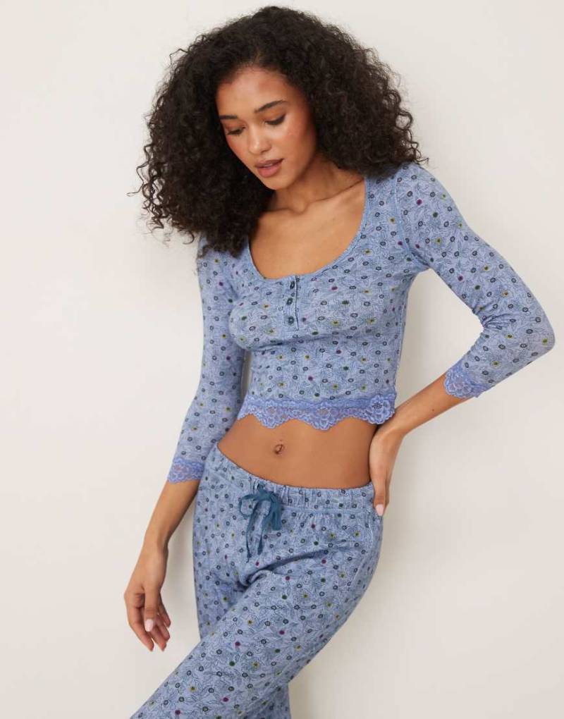 Free People - Stolen Dance - Schlafset in Blau mit Blümchenprint von Free People