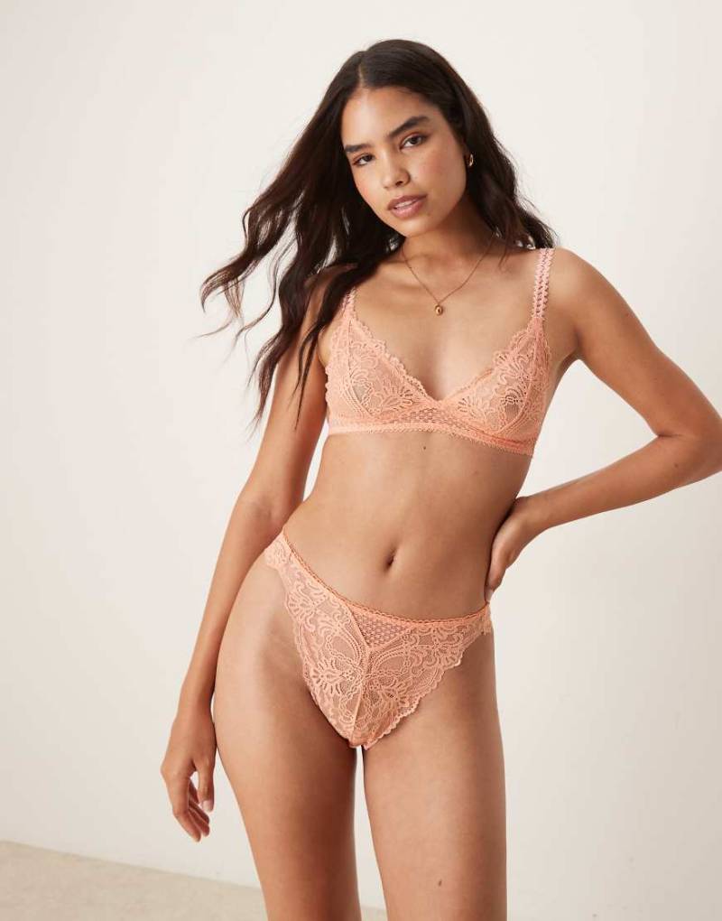 Free People - Tanga aus korallenroter Spitze mit hohem Bund-Orange von Free People