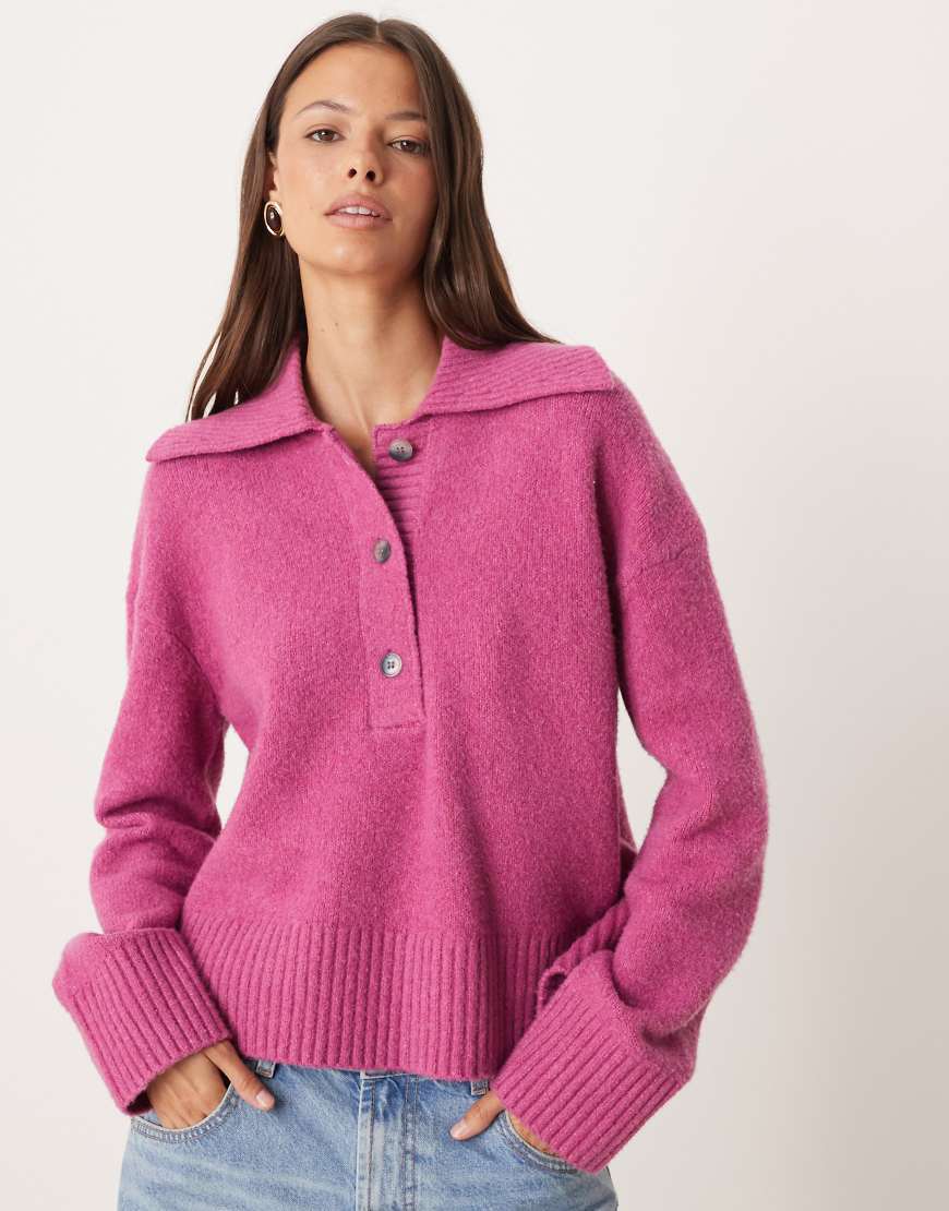 Free People - Trading Up - Gestricktes Polohemd in Magenta Haze-Rosa von Free People