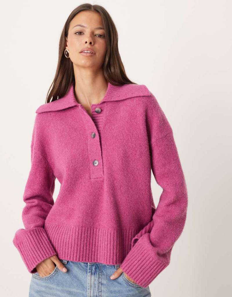 Free People - Trading Up - Gestricktes Polohemd in Magenta Haze-Rosa von Free People