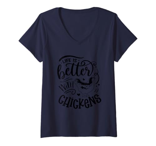 Damen Das Leben ist Besser mit Hühnern T-Shirt mit V-Ausschnitt Damen Das Leben ist Besser mit Hühnern T-Shirt mit V-Ausschnitt von Free Range Poultry Life Farm Delight