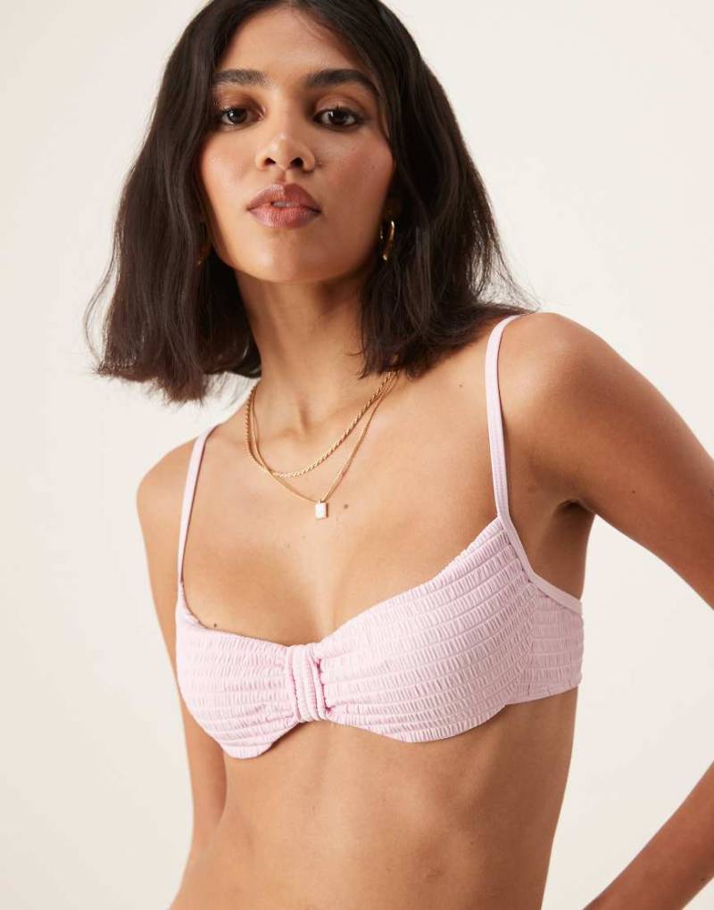 Free Society - Strukturiertes Bügel-Bikinioberteil in Rosa mit geknoteter Vorderseite von Free Society