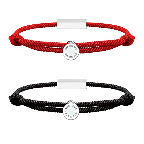 Anpassen Magnetic Gegenseitige Anziehungskraft Armbänder 2 Set mit 4 Seiten Gravierte Stange Beste passende Paar Geschenk für Frauen Männer (Black-Red) von Free Space