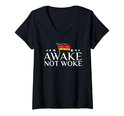 Damen Awake Not Woke Anti-Zensur Free Speech T-Shirt mit V-Ausschnitt Damen Awake Not Woke Anti-Zensur Free Speech T-Shirt mit V-Ausschnitt von Free Speech Redefreiheit Defund Politiker
