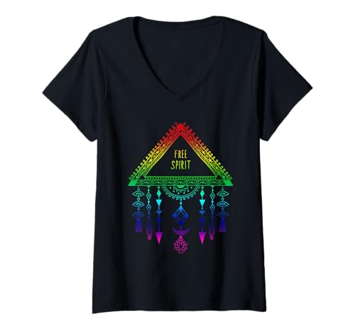 Damen Free Spirit Indianer Rainbow Dreamcatcher T-Shirt T-Shirt mit V-Ausschnitt Damen Free Spirit Indianer Rainbow Dreamcatcher T-Shirt T-Shirt mit V-Ausschnitt von Free Spirit Tees