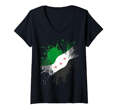 Damen Syrien Revolution Grüne Syrische Flagge Freies Syrien T-Shirt mit V-Ausschnitt Damen Syrien Revolution Grüne Syrische Flagge Freies Syrien T-Shirt mit V-Ausschnitt von Free Syria
