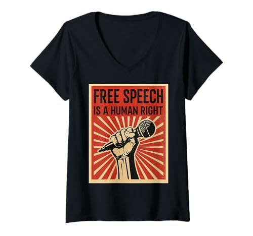 Damen Fettgedruckte gestapelte Buchstaben Redefreiheit Grafikkunst T-Shirt mit V-Ausschnitt Damen Fettgedruckte gestapelte Buchstaben Redefreiheit Grafikkunst T-Shirt mit V-Ausschnitt von Free speech text with modern graphic layout