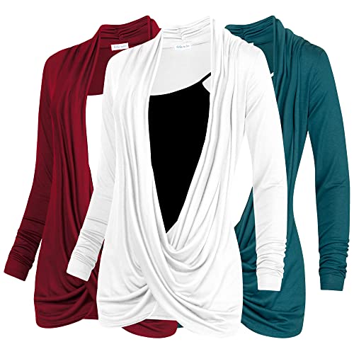 Free to Live 3er-Pack Langarm-Still-Tops, Still-Shirts, Cardigan-Pullover für Damen, leichte Kleidung nach der Geburt, Blaugrün, Weinrot, Weiß, Medium Free to Live 3er-Pack Langarm-Still-Tops, Still-Shirts, Cardigan-Pullover für Damen, leichte Kleidung nach der Geburt, Blaugrün, Weinrot, Weiß, Medium von Free to Live