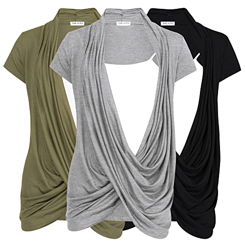 Free to Live 3er-Pack Still-Tops Stillhemden Criss Cross Tops für Frauen Herbst Umstandskleidung Kurzarm Strickjacke, Schwarz, Heather Grey, Olive, X-Groß von Free to Live