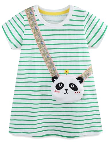 FreeLu Kleinkind Mädchen Baumwolle Sommer Kurzarm Kleid Cartoon Print Casual Jersey Kleider, Panda-Tasche, 122 von FreeLu