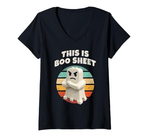 Damen This is Boo Sheet - Geist, Retro, Building Block, Halloween T-Shirt mit V-Ausschnitt Damen This is Boo Sheet - Geist, Retro, Building Block, Halloween T-Shirt mit V-Ausschnitt von FreePixelArt