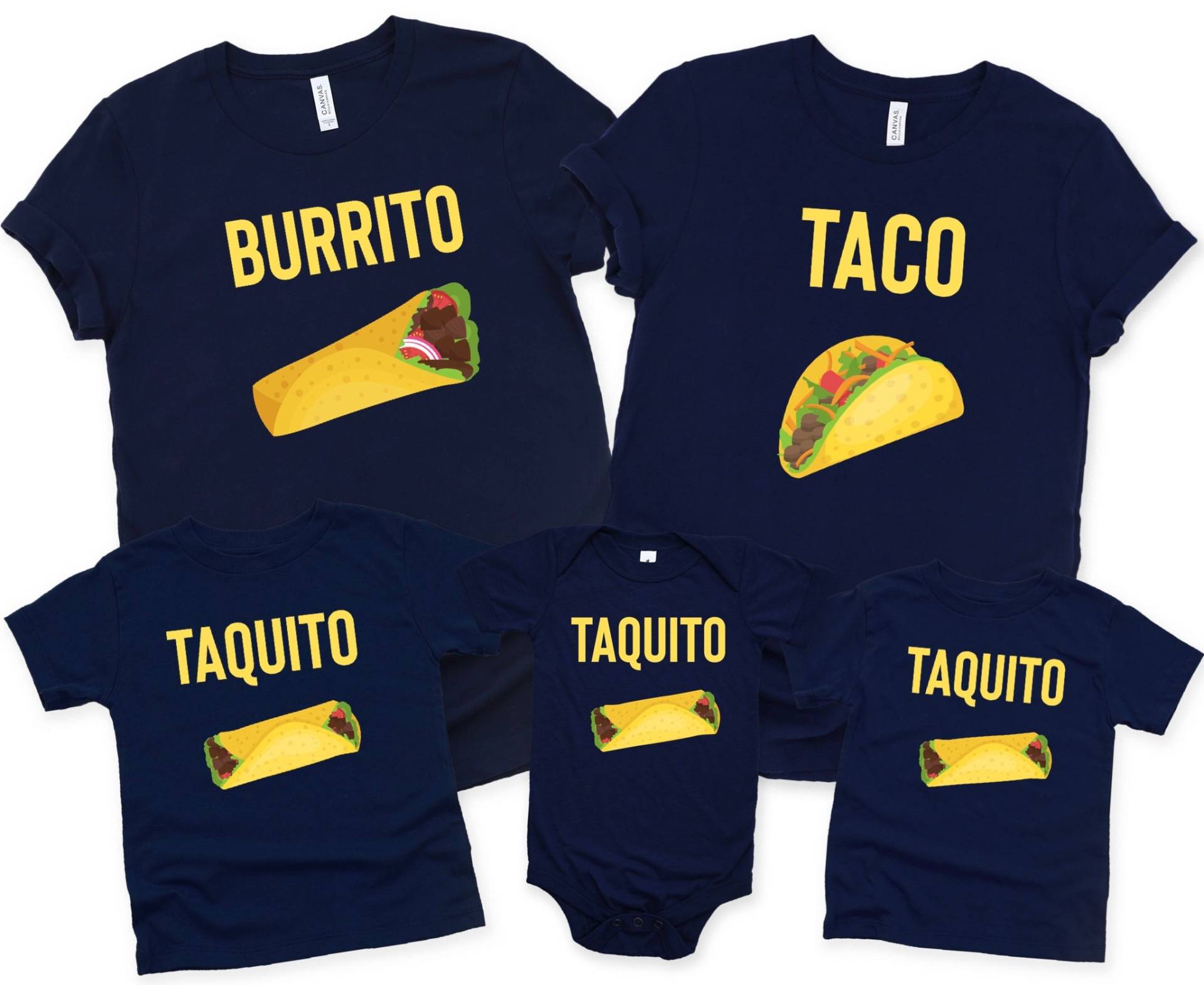 Burrito Taco Taquito - Herren-T-Shirt, Damen-T-Shirt Und Säuglingsbodysuit Papa-Mama-Baby-Sohn Oder Tochter Passende Familienshirts Set von FreeWillFashion