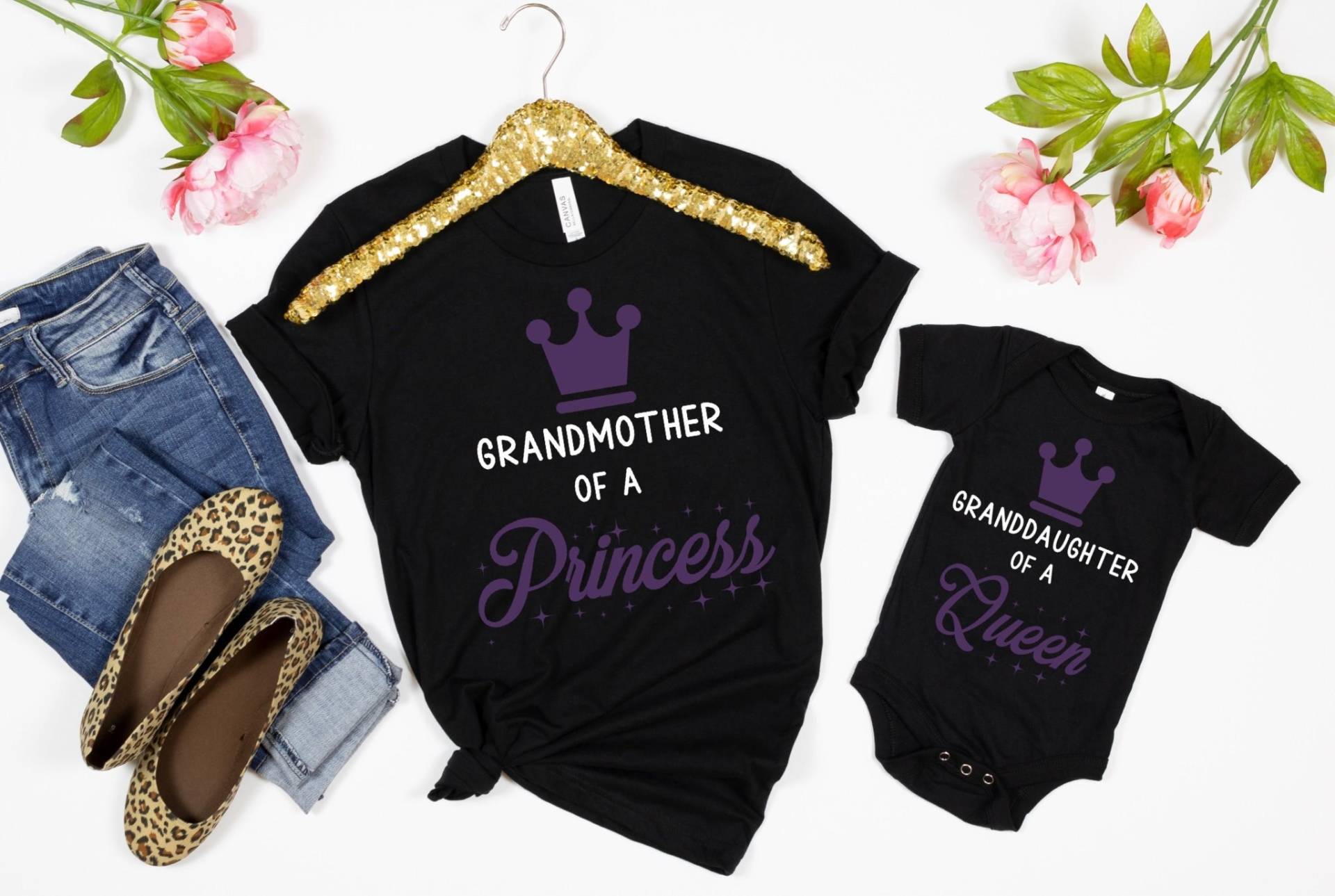 Großmutter Einer Prinzessin, Enkelin Königin Passende Oma Und Ich Shirts Für Baby Mädchen, Kleinkind, Outfits von FreeWillFashion