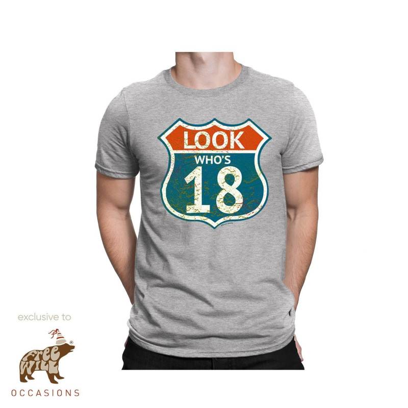 Herren T-Shirt - Look Who's 18 Route 66 18. Geburtstag Geschenk von FreeWillOccasions
