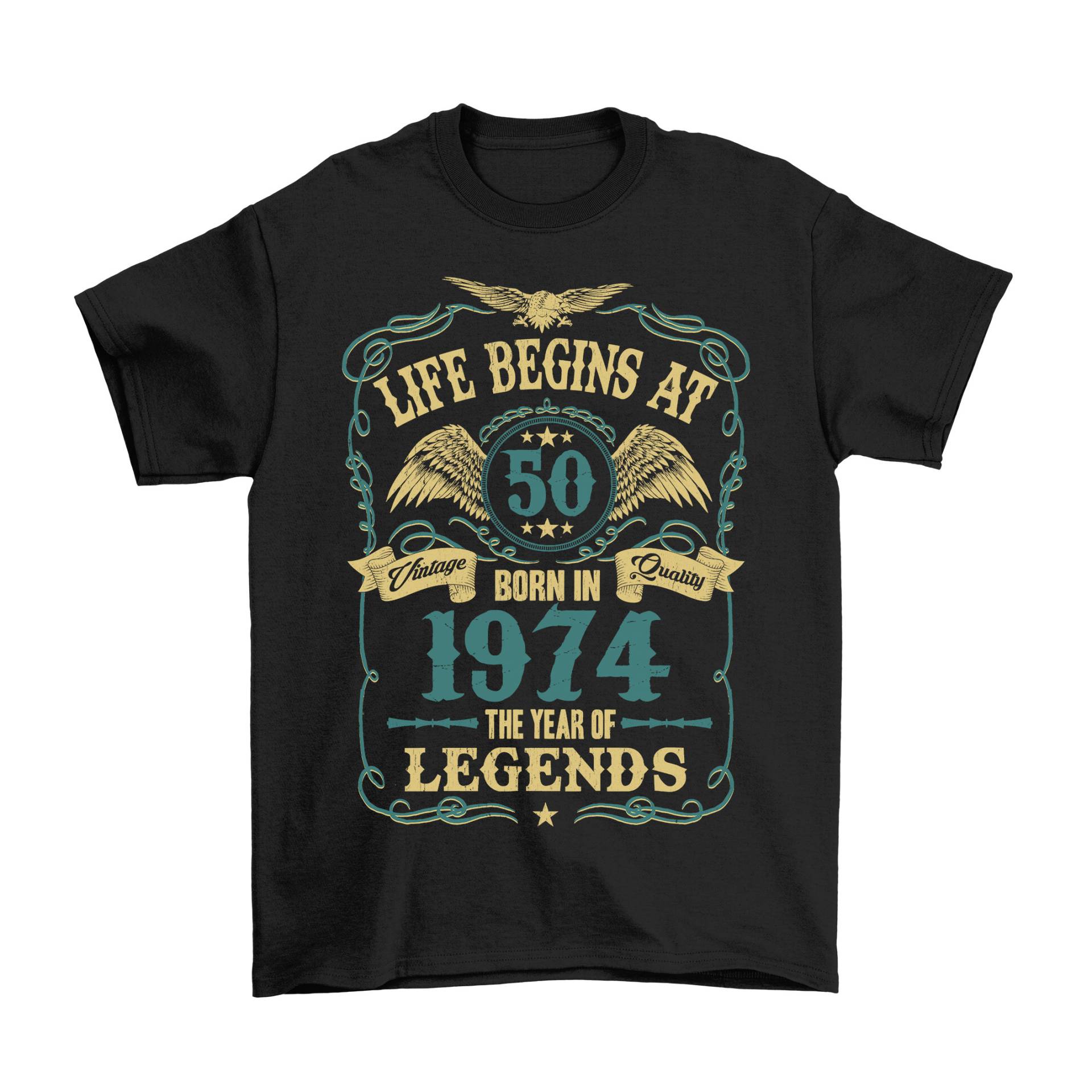 Life Begins At 50 Born 1974, Männer T-Shirt Zum 50. Geburtstag, Aus Bio-Baumwolle von FreeWillOccasions