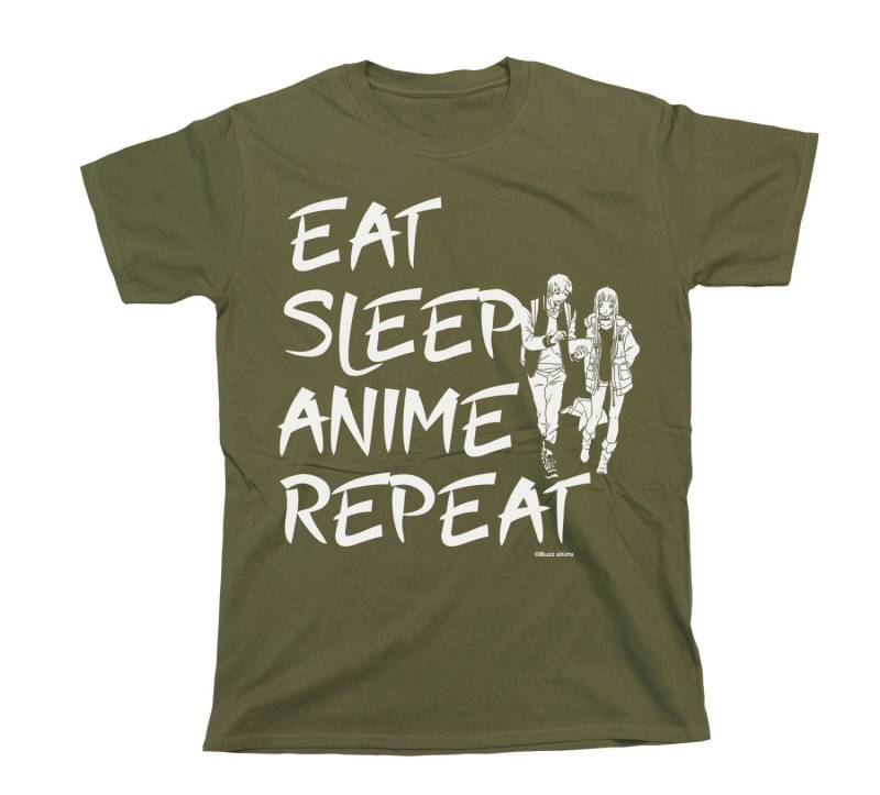 Eat Sleep Anime Repeat - T-Shirt Baumwolle Herren Damen Unisex Fit Lustiges Retro von FreeWillShirts
