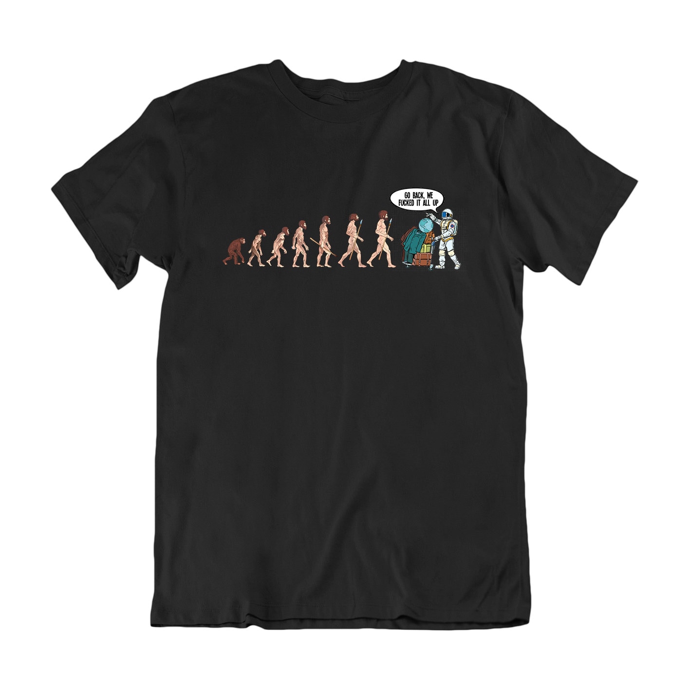 Klimawandel T-Shirt Herren Frauen, Evolution Des Mannes Go Back We F It Up , 100% Bio, Nachhaltiges Geschenk von FreeWillShirts