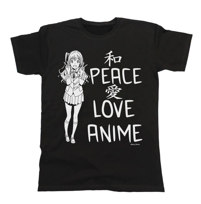 Peace Love Anime - T-Shirt Baumwolle Herren Damen Unisex Passform Lustige Animation von FreeWillShirts