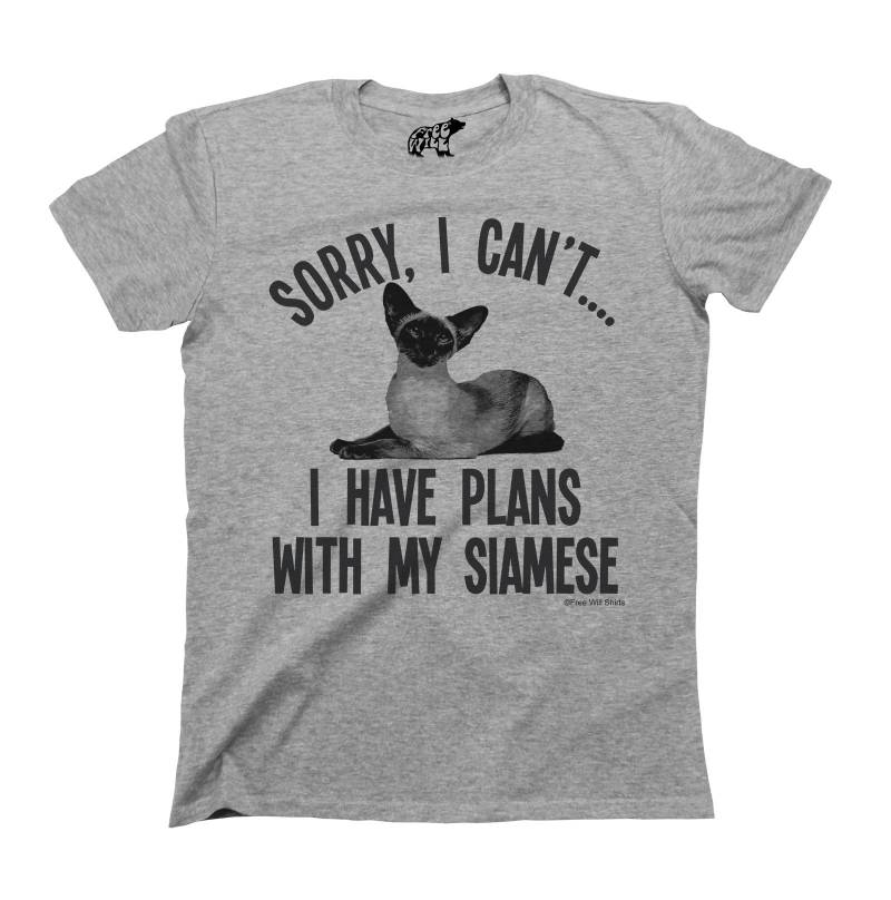 Sorry I Cant Have Plans With My Siamese - T-Shirt Baumwolle Herren Damen Unisex von FreeWillShirts
