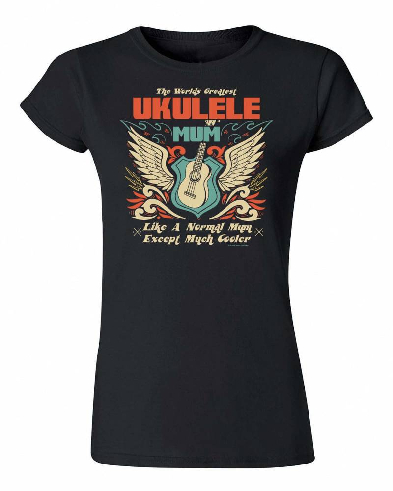 Worlds Greatest Ukulele Mum - Damen Musik T-Shirt Baumwolle T-Shirt, Perfektes Geschenk von FreeWillShirts
