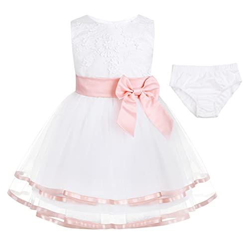 Freebily Baby Taufekleid Kind Festliches Mädchen Kleid Prinzessin Hochzeit Blumenmädchenkleid mit Bloomers Kleinkind Partykleid Perlen Pink 62-68 von Freebily