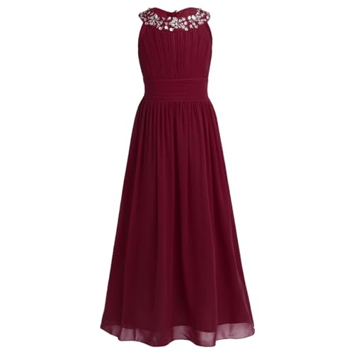 Freebily Blumenmädchen Kleider Mädchen Festlich Elegant Partykleid Chiffon Prinzessin Kleid Hochzeit Brautjungfer Kleid Festival Abendkleider lang Burgundy 128 von Freebily