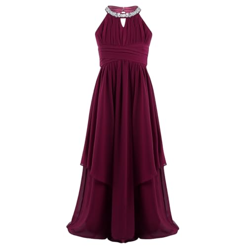 Freebily Blumenmädchen Kleider Mädchen Festlich Elegant Partykleid Chiffon Prinzessin Kleid Hochzeit Brautjungfer Kleid Festival Abendkleider lang Burgundy Bodenlang 152 von Freebily