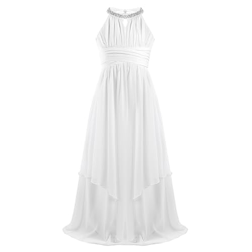 Freebily Blumenmädchen Kleider Mädchen Festlich Elegant Partykleid Chiffon Prinzessin Kleid Hochzeit Brautjungfer Kleid Festival Abendkleider lang Elfenbein Bodenlang 176 von Freebily