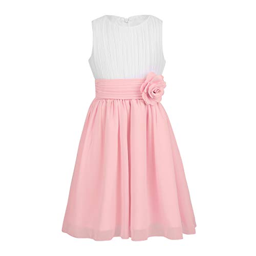 Freebily Blumenmädchenkleid Kinder Mädchen Festliches Chiffon Kleid Ärmellos Sommer Elegant Prinzessin Kleid Hochzeit Karneval Partykleid Weiß & Rosa 128 von Freebily