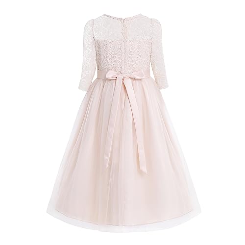 Freebily Blumenmädchenkleid Mädchen Festliche Spitze Prinzessin Kleid für Hochzeit Party Brautjungfer Kleid Kommunionkleid in gr.98-176 Champagne 140 von Freebily