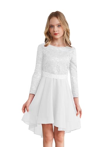 Freebily Blumenmädchenkleid Mädchen Spitze Prinzessin Kleid Festliche Kleidung für Hochzeit Party Halbarm Brautjungfer Kleid Kommunionkleid in gr.98-176 Elfenbein_P 170 von Freebily