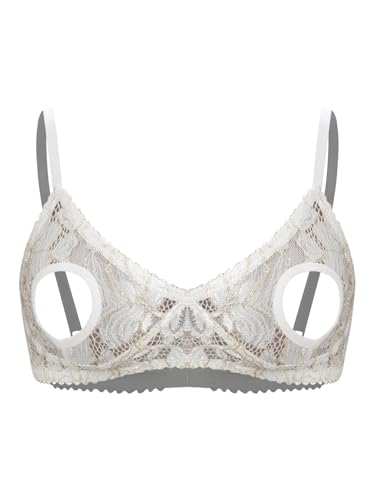 Freebily Damen BH Offene Nippel Brüste Spitze Dessous Bügellos Brustfreie Oberteile Open Cup Lace Lingerie Unterwäsche S-5XL Elfenbein XL von Freebily