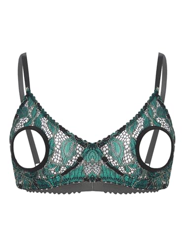 Freebily Damen BH Offene Nippel Brüste Spitze Dessous Bügellos Brustfreie Oberteile Open Cup Lace Lingerie Unterwäsche S-5XL Grün XL von Freebily