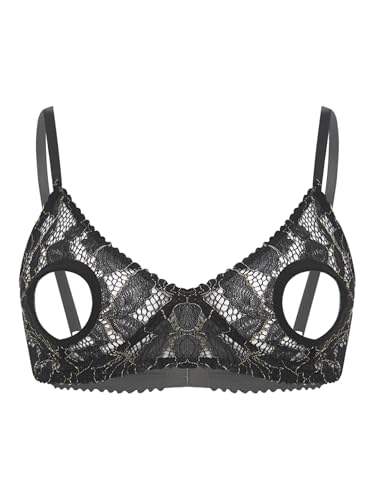 Freebily Damen BH Offene Nippel Brüste Spitze Dessous Bügellos Brustfreie Oberteile Open Cup Lace Lingerie Unterwäsche S-5XL Schwarz M von Freebily