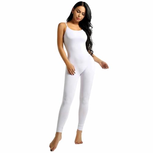 Freebily Damen Sportbody Fitness Overall Unitards Ballett Ganzanzug Gymnastik Trikot Body Jumpsuit Elastisch Sport Yoga Bodysuit Leggings Weiß Small von Freebily