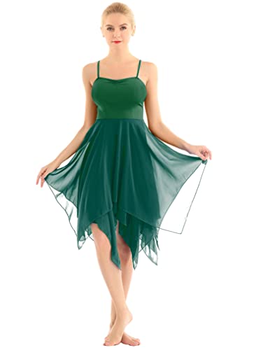 Freebily Damen Ballett Tanzkleid Ärmellos Mit Chiffon Swing Asymmetrische Rock Latein Rumba Tango Ballsaal Kleid Tanzkostüme Grün S von Freebily