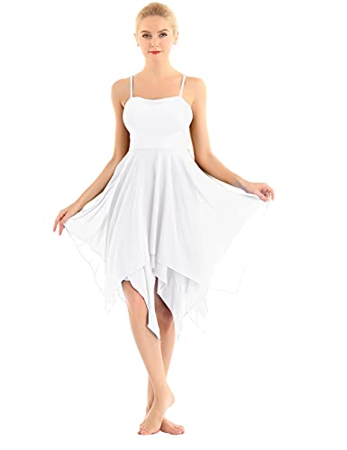 Freebily Damen Ballett Tanzkleid Ärmellos Mit Chiffon Swing Asymmetrische Rock Latein Rumba Tango Ballsaal Kleid Tanzkostüme Weiß S von Freebily