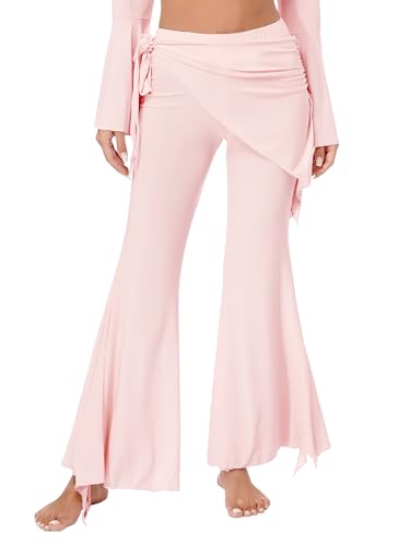 Freebily Damen Bauchtanz Hose Glitzer Schlaghose Leggings Mit Pailletten Glänzendes Belly Dance Pants Arabische Tribal TanzKostüm Rosa_C Einheitsgröße von Freebily