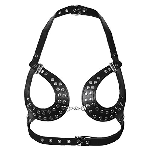 Freebily Damen Body Unterwäsche Fetisch Körper Harness PU Leder Verstellbarer BH Gürtel mit Schnallen und Nieten Dessous Erotik Sexy Brust Harness Geschirr von Freebily