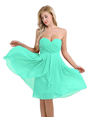 Freebily Damen Brautjungfernkleid Festliches Kleid Chiffon Kleid Abendkleid Elegent für Hochzeit Cocktailkleid Trägerlose Abschlussballkleid Türkis 38 von Freebily