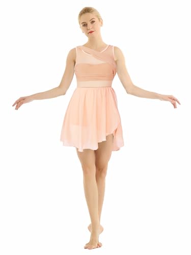 Freebily Damen Chiffon Kleid Ärmellos Tanzkleid Asymmetrisch Ballettkleid Ballett Trikot Jumpsuit Overalls Tanz-Body Gymnastikanzug Kostüm Rosa S von Freebily