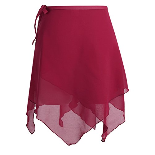 Freebily Damen Chiffon Rock Kurz Ballett Wickelrock Asymmetrischer Ballettrock Skater Rock Wrap Skirt Latein Tanz Minirock Strandrock Gymnastik Kostüm Weinrot One_Size von Freebily