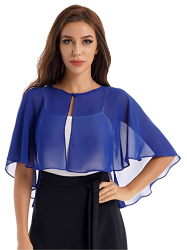 Freebily Damen Chiffon Schal Stola Bolero Für Festlich Hochzeit Abendkleid Braut Jacke Tücher Königsblau_B Einheitsgröße von Freebily
