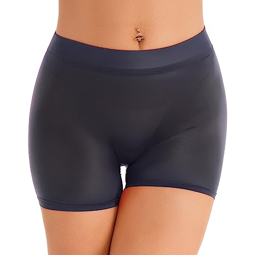 Freebily Damen Durchsichtige Shorts Unterwäsche Öl-Glanz/Matt Nylon Panties Boxer Briefs Stretch Boyleg Unterhose Schlüpfer Reizwäsche A_Dunkelgrau Einheitsgröße von Freebily