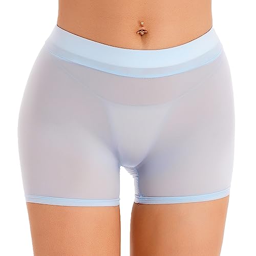 Freebily Damen Durchsichtige Shorts Unterwäsche Öl-Glanz/Matt Nylon Panties Boxer Briefs Stretch Boyleg Unterhose Schlüpfer Reizwäsche A_Hellblau Einheitsgröße von Freebily